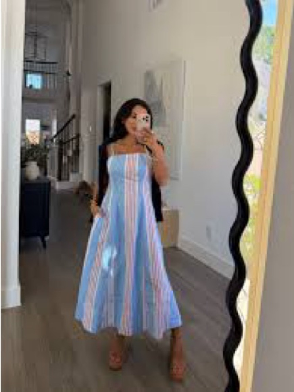 Free Assembly Blue & White Striped Spaghetti Strap Midi Dress with Red Accents - Picture 10 of 13